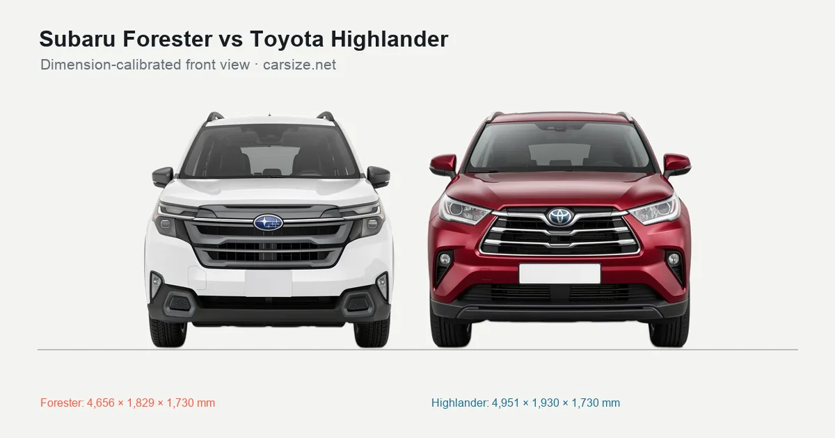 Subaru Forester and Toyota Highlander compared to scale from the front