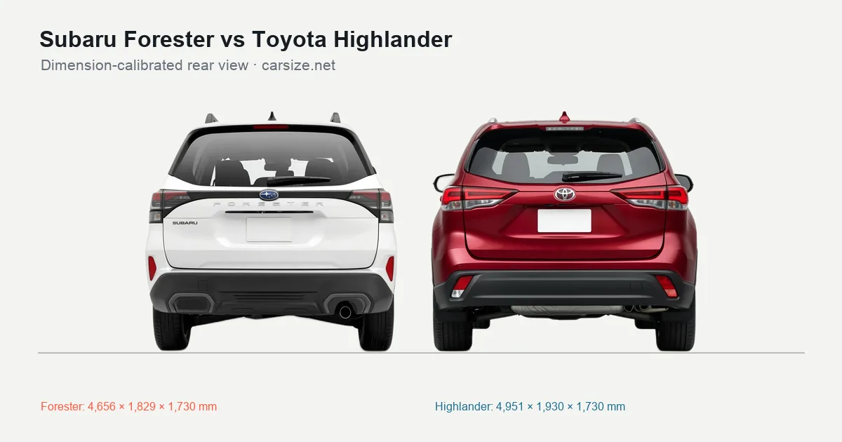 Subaru Forester and Toyota Highlander compared to scale from the rear