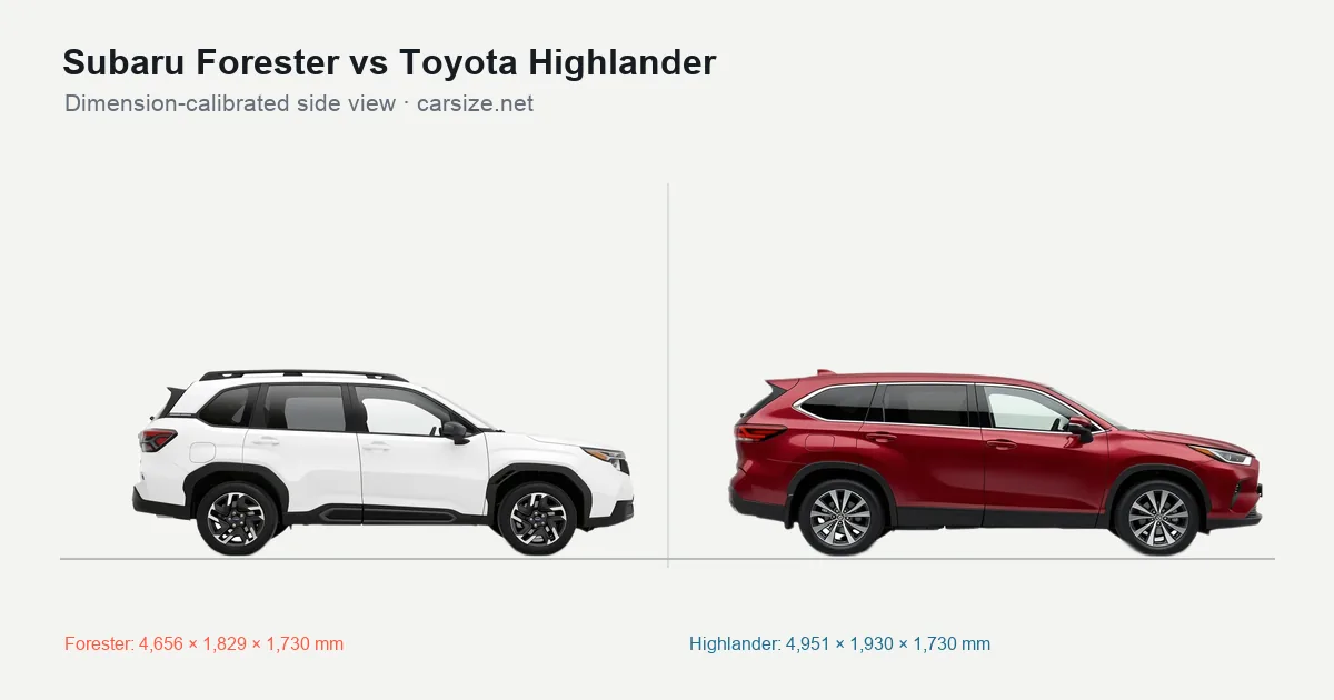 Subaru Forester and Toyota Highlander compared to scale from the side