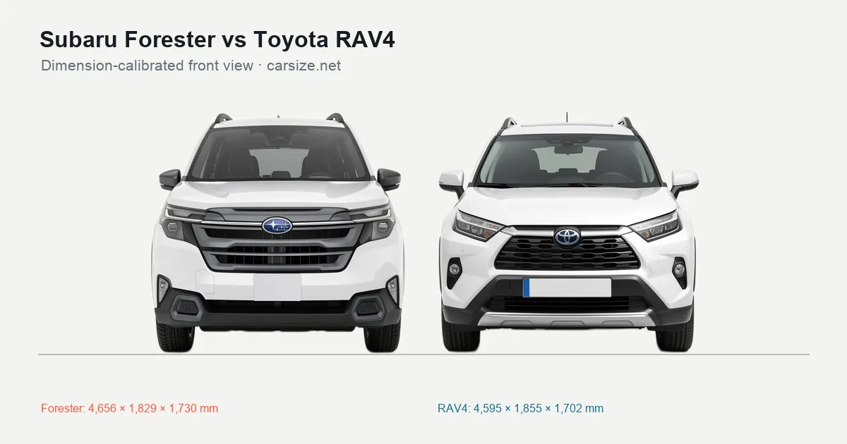 Subaru Forester and Toyota RAV4 compared to scale from the front