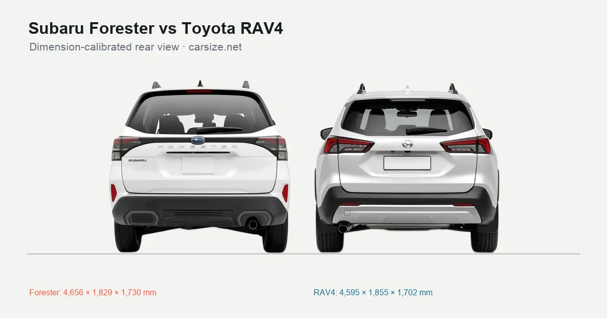 Subaru Forester and Toyota RAV4 compared to scale from the rear
