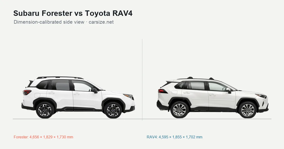 Subaru Forester and Toyota RAV4 compared to scale from the side