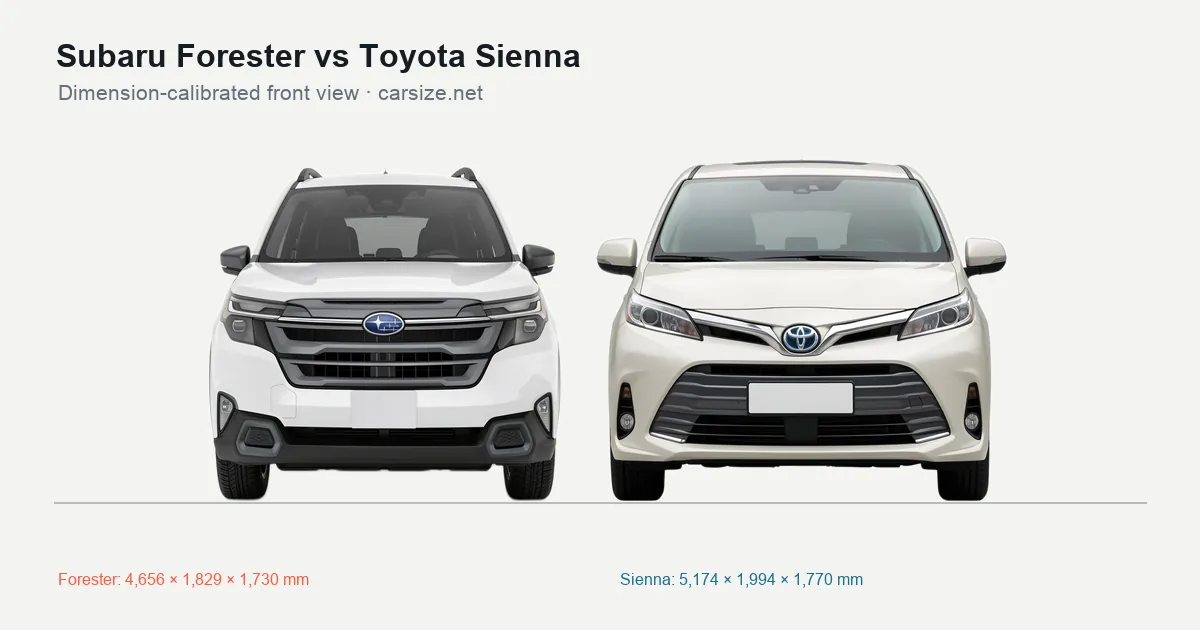 Subaru Forester and Toyota Sienna compared to scale from the front
