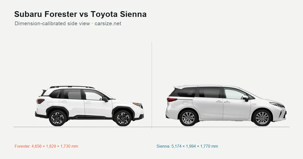 Subaru Forester and Toyota Sienna compared to scale from the side