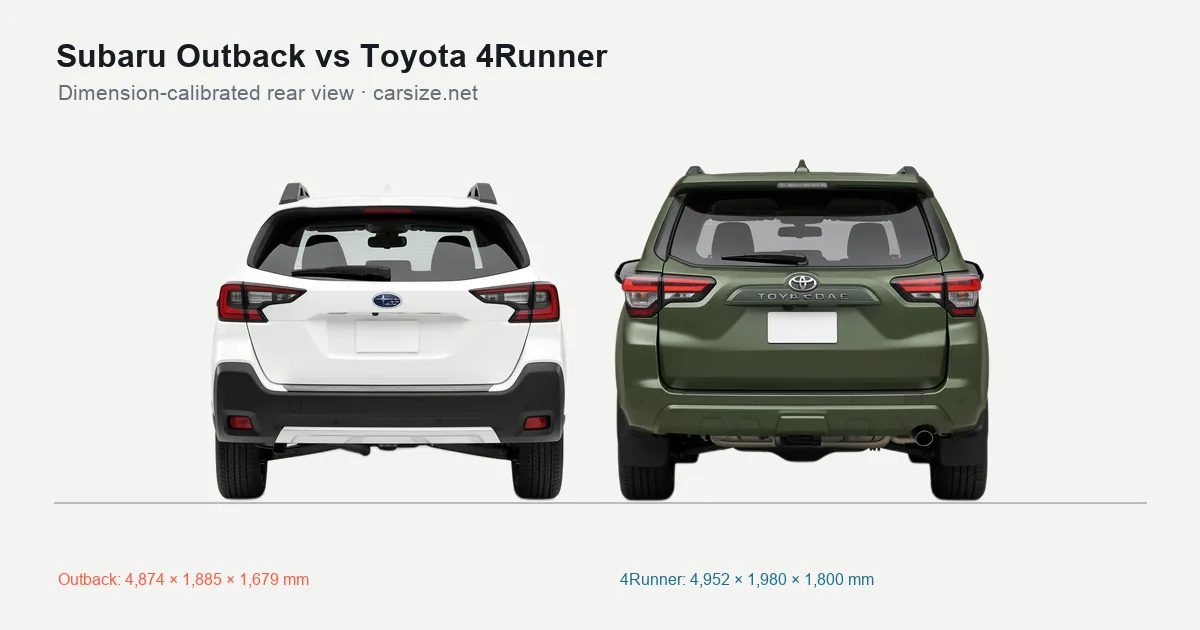 Subaru Outback and Toyota 4Runner compared to scale from the rear