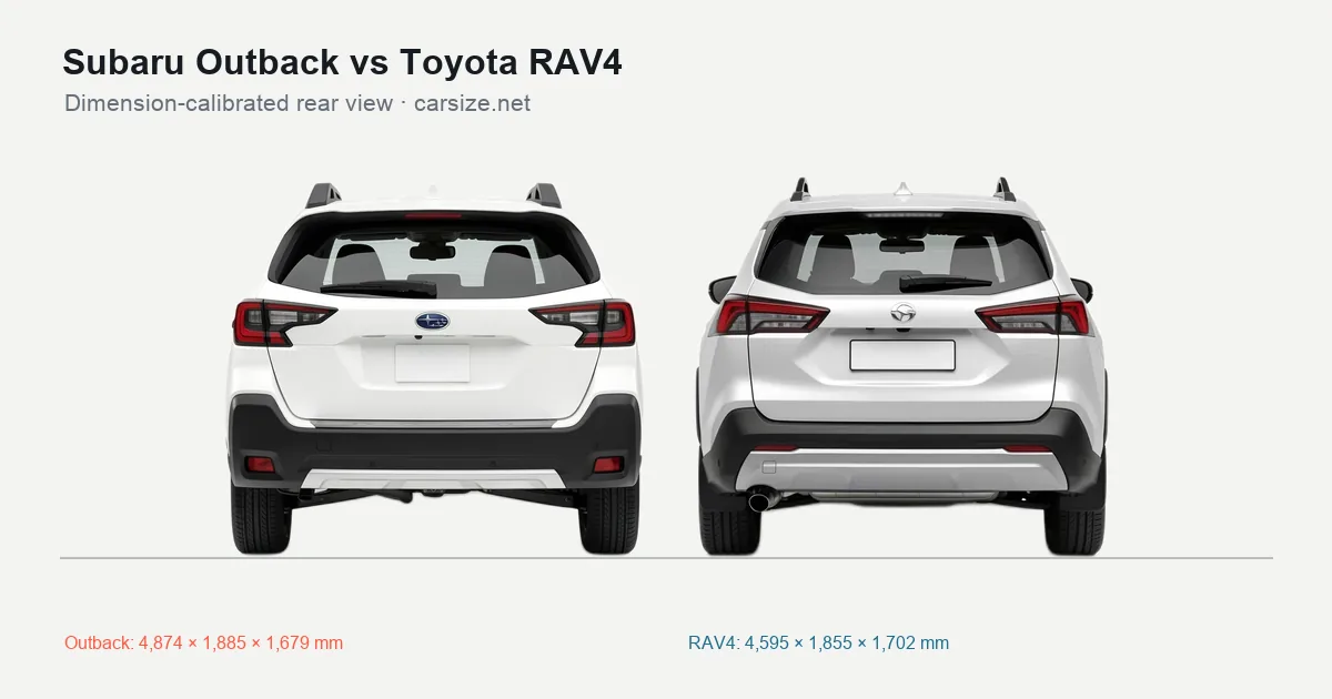 Subaru Outback and Toyota RAV4 compared to scale from the rear