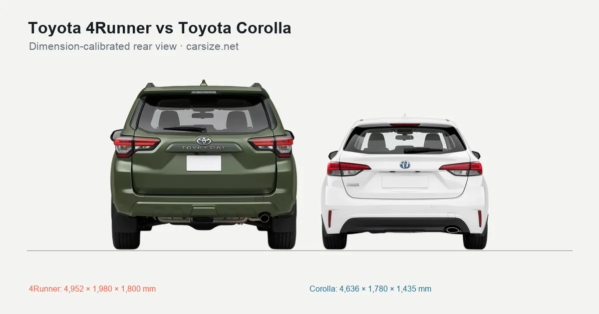 Toyota 4Runner and Toyota Corolla compared to scale from the rear