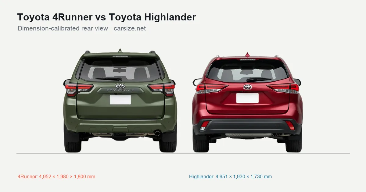 Toyota 4Runner and Toyota Highlander compared to scale from the rear