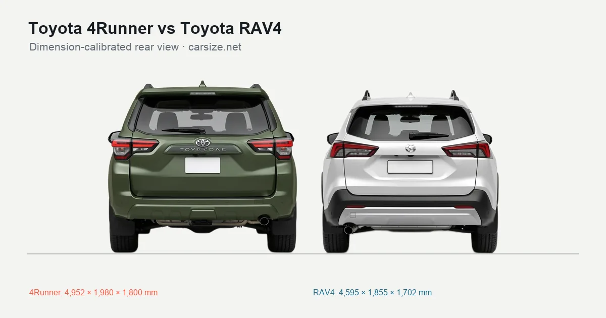 Toyota 4Runner and Toyota RAV4 compared to scale from the rear