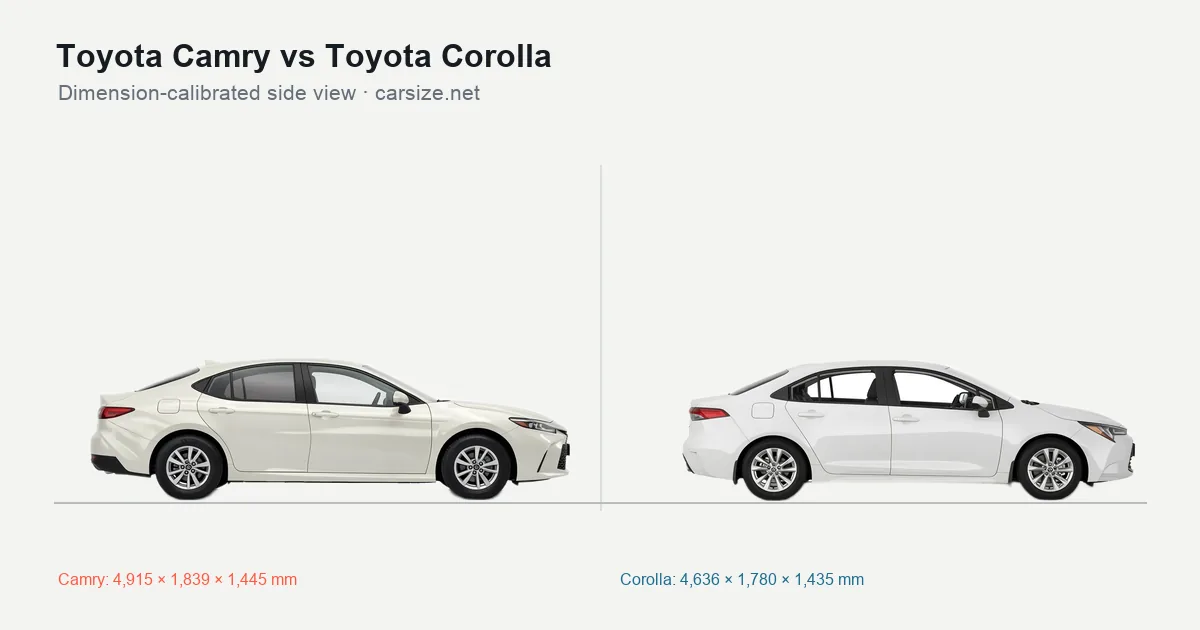 Toyota Camry and Toyota Corolla compared to scale from the side