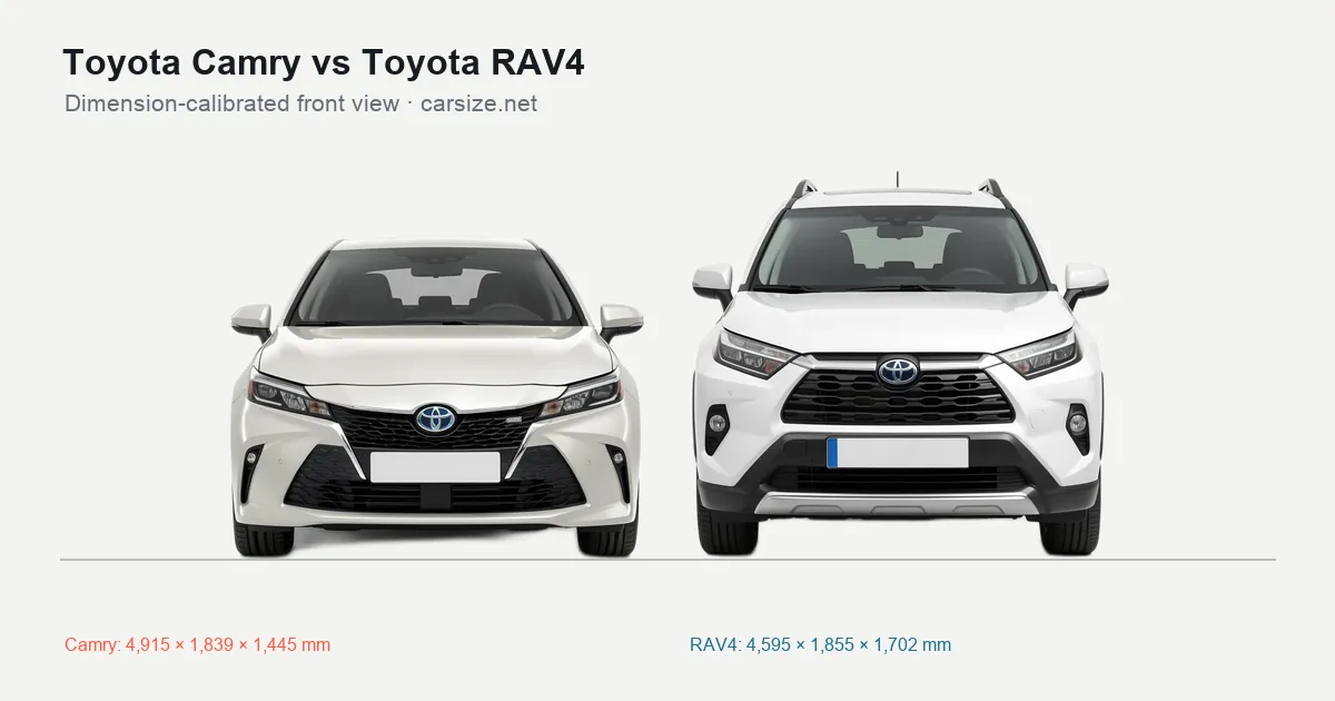 Toyota Camry and Toyota RAV4 compared to scale from the front