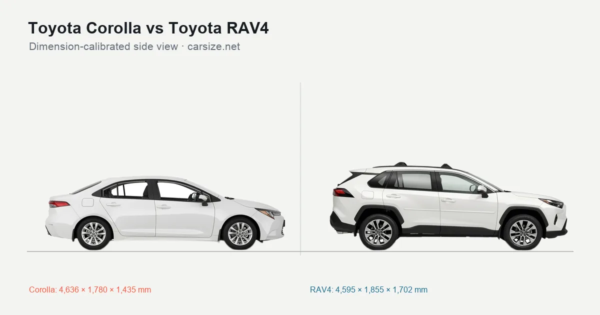 Toyota Corolla and Toyota RAV4 compared to scale from the side
